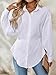 SUNNOW Women's Elegant Long Sleeve Vacation Shirt Button Down Blouse Gathered Waist Lightweight Travel Tops White