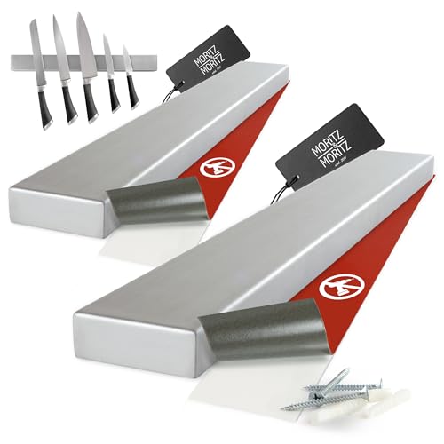 Moritz & Moritz 2x Magnetleiste Messer selbstklebend 40cm - Messer Magnetleiste zum Kleben oder Bohren - Messerhalter Magnetisch aus Edelstahl -...