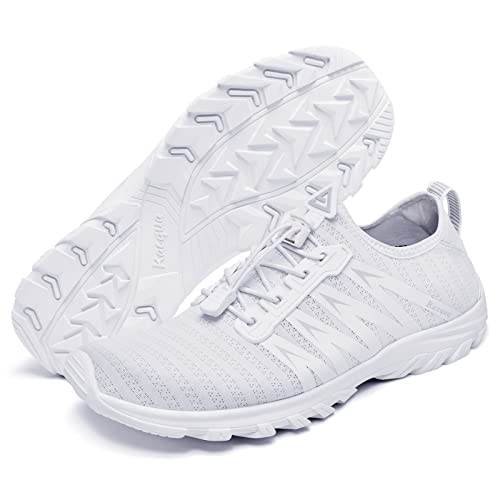 Image of Racqua Mens&Womens Water Shoes Quick-Dry Aqua Shoes Beach Sport Swim Shoes Barefoot for Boating Fishing Diving Surfing Pool River Lake Hiking, White, 8 Women /7 Men