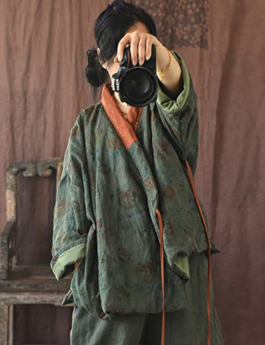 NFYM Women's Cotton Padded Short Jacket Kimono Cardigan Wrap Front Chinese Hanfu Style Printed Patchwork Loose Outwear4