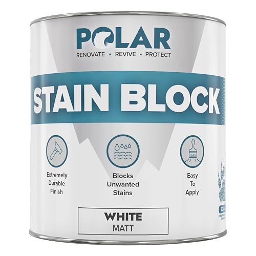 Polar Stain Blocker Paint - Matt White - 1 Litre | Ideal for Concrete Cement Wood Brick & Painted Surfaces | Prevents & Removes Stains Grease Water Marks & Rust on Internal Walls & Ceilings