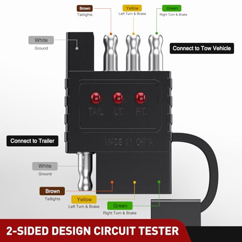 Image of Nilight 4 Way Flat Trailer Wiring Circuit Tester Male Female Double End | Wire 4 Pin test with LED Light Indicator for Turn Signal Tail Lights Trouble Shooting