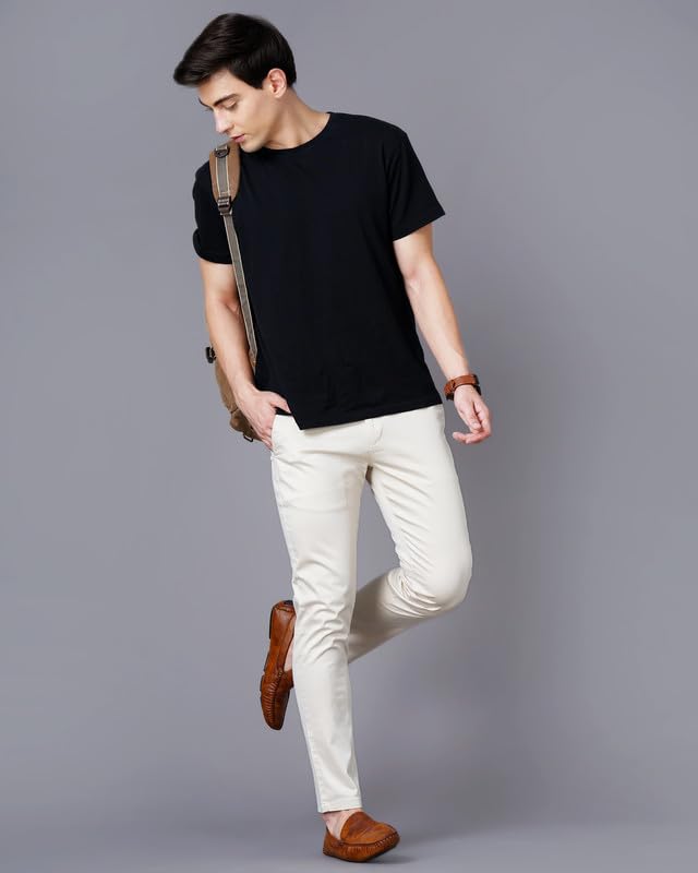 Image of British Club 100% Cotton Slim Fit Flat-Front Trousers for Men | Tailored Design for a Clean Look | Versatile for Office & Casual Wear | Lightweight Breathable Fabric | Black