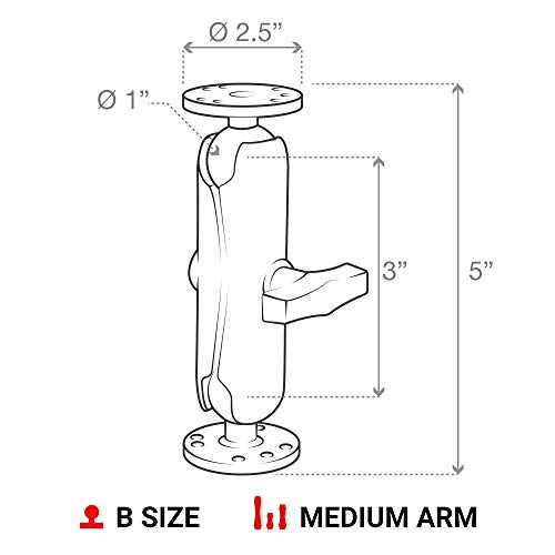 RAM Mounts Universal Double Ball Mount with Two Round Plates RAM-B-101U with Medium Arm for Drill-down Mounting - Thumbnail 3