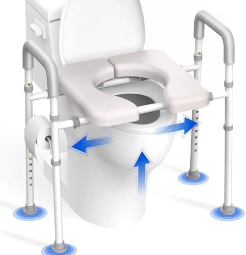 Agrish Toilettensitzerhöhung mit Armlehnen, Höhen- und Breitenverstellbar | WC Sitzerhöhung, Toilettenerhöhung, gepolsterter Sitz, Mobilitätsrahmen, werkzeuglose Montage, passend f