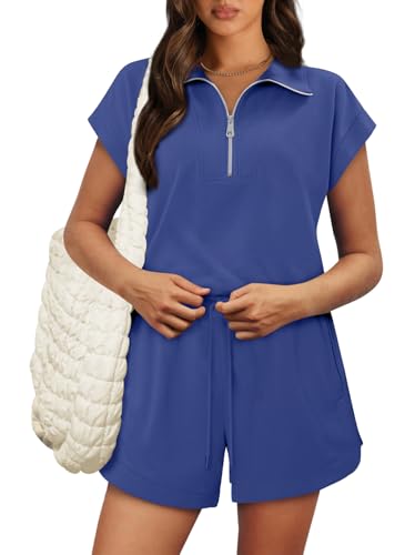 KISSMODA Two Piece Sets for Women Sweatsuit Casual Tracksuits Short Sleeve Tops and Shorts 2025 Lounge Outfits2