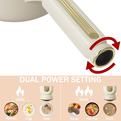 TOPWIT Electric Hot Pot - 2L Non-Stick Frying Pan, Multi-Functional Portable Cooker for Steak, Eggs, Fried Rice, Ramen, Soup, 250W/600W (Beige, Silicone Spatula Included) - Image 3