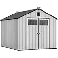 YITAHOME 8x10 FT Outdoor Storage Shed with Floor, Plastic Garden Shed for Bikes, Tools, and Pool Supplies, Outdoor Resin Shed with Lockable Doors, Windows, and Vents for Patio, Lawn, Backyard, Gray