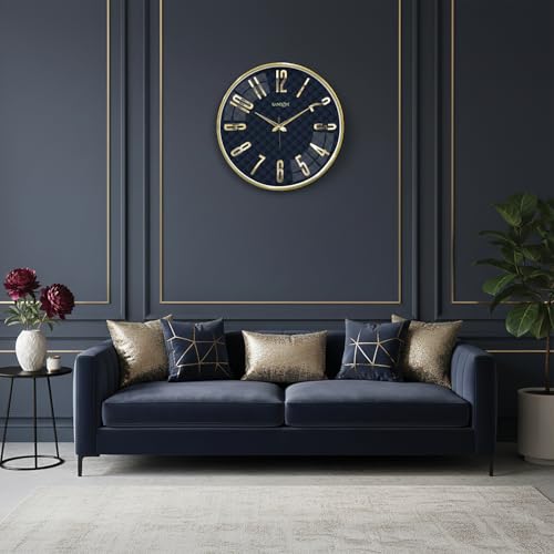 Image of RANDOM Silent Wall Clock, Non-Ticking Quartz Movement, Foiling Ring and 3D Numbers (Blue)