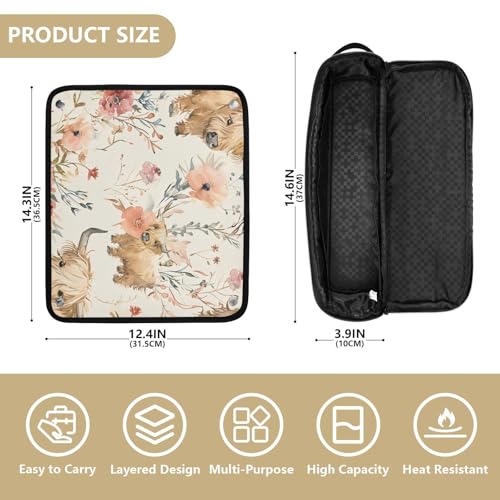 Organizador de Herramientas para Peinar el Cabello, con diseño de vacas de las tierras altas y flores, portátil con tapete resistente al calor para plancha alisadora, rizadora y otras herramientas de peinado miniatura 4