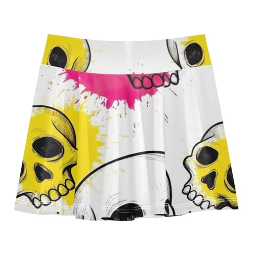 Girls Skorts Athletic Shorts Tennis Skirts Toddler Custom Cheer Skirt Cartoon Skulls Black White Pink 3t2