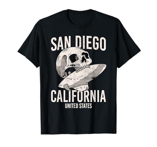 Vintage San Diego Beach California CA Retro Surfer Totenkopf T-Shirt