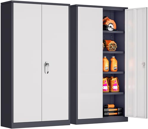Image of INTERGREAT Metal Storage Cabinet for Garage,72 inch Lockable Storage Cabinets with Doors and Adjustable Shelves,Steel Locking Cabinet for Garage,Office,Home,Gym,School (White Grey)