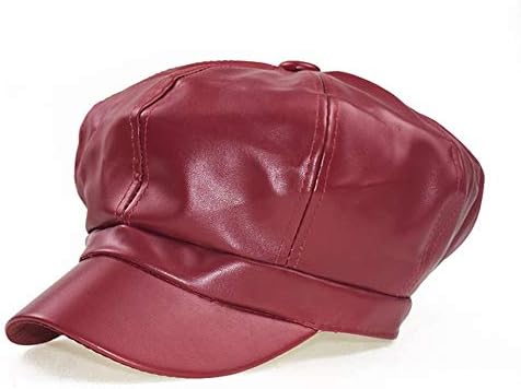 Women Newsboy Hats,8 Panel Ivy Beret PU Leather Cabbie Cap
