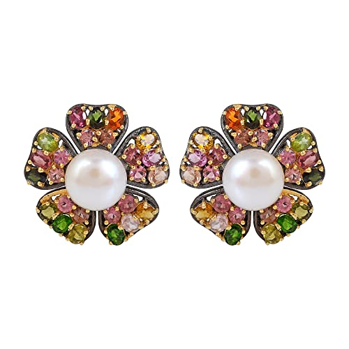 Argent sterling 925 boucles d'oreilles perle tourmaline luxe
