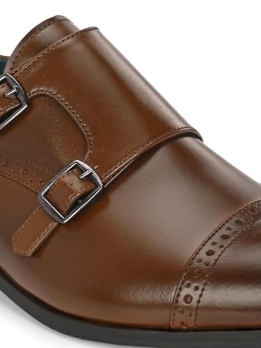 Image of San Frissco Men's Formal Monks Shoes with Buckle Perforated Letherette Double Strap Lace-Up Business Shoes for Office /Comfortable Footwear with Non-Slip TPR Sole for Wedding and Parties