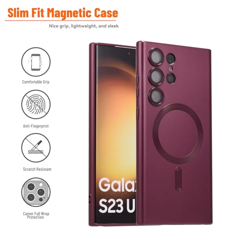 Image of Yetagso Magnetic for Samsung Galaxy S23 Ultra Case,Soft Silicone Slim Fit Anti-Scratch Phone Case Cover with Camera Protection,Compatible with MagSafe,Burgundy