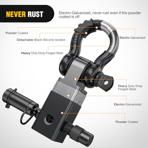 Image of Nilight Anti-Theft Shackle Hitch Receiver 2Inch 45000 LBs Breaking Strength 3 /4 inch Anti-Theft D Ring Shackle 5 /8 inch Trailer Hitch Lock Pin Heavy Duty Solid Towing Kit for Trucks Off Road (Black)