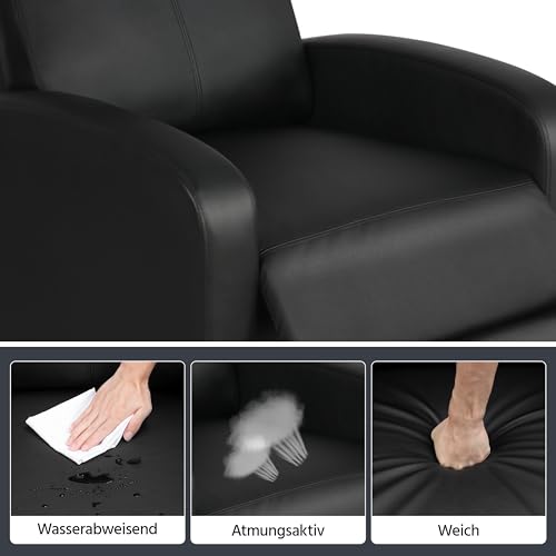 Yaheetech Relaxsessel Fernsehsessel Einzelsofa Ruhesessel mit Verstellbarer Beinablage Liegesessel aus Kunstleder Schwarz