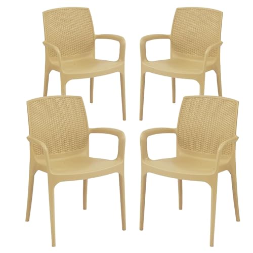 Image of Supreme Texas Heavy Duty Armrest Plastic Chair for Home, Garden, Office, Indoor /Outdoor Use(Color:Cane; Qnt: 4 Pc.)