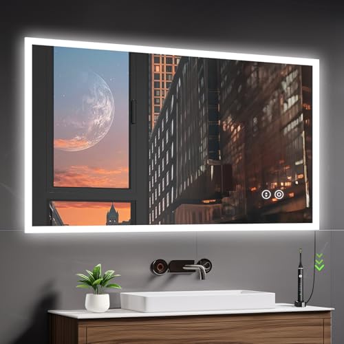 YOLEO Badspiegel mit Beleuchtung 120x80cm LED Spiegel Wandspiegel mit Steckdose Badezimmerspiegel LED Beschlagfrei 3 einstellbare Lichtfarbe