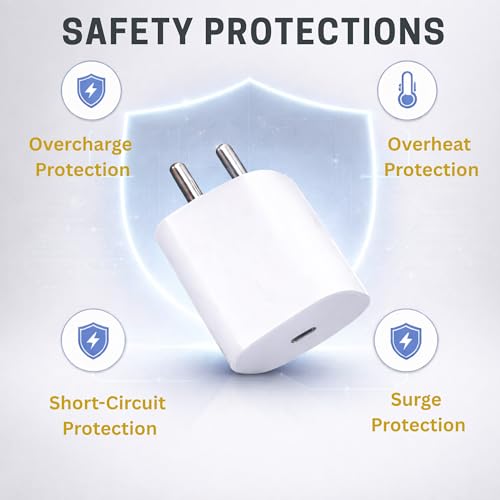 Image of Umake 20W PD Fast Charger with USB-C Cable, Wall Adapter Compatible with iPhone 17 Series (17,17 Pro, 17 Pro Max), 16 Series (16, 16 Pro, 16 Pro Max), iPhone 15 /14 /13 /12, BIS Certified (White)
