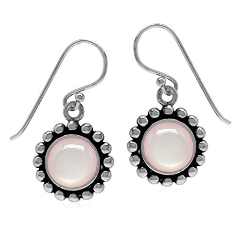Silvershake Genuine 8MM Pink Mother Of Pearl 925 Sterling Silver Bead Ball Pattern Dangle Earrings