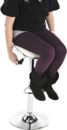 Displays2go Butaco giratorio con respaldo | Altura ajustable, reposapiés, cuero sintético, blanco, modelo BRSTLPUB1W miniatura 6