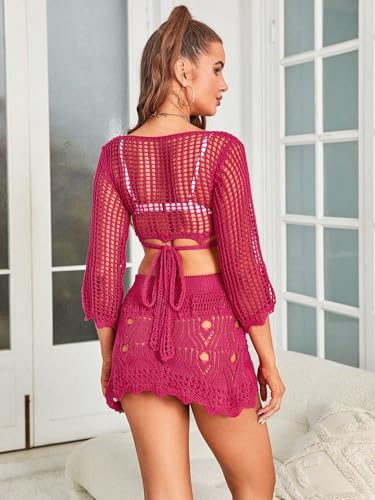 Women's Hollow Out Casual Wrap Tie Front Sweater Knit Skirt Cover Up Swimwear2