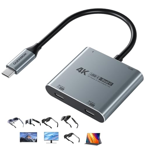 Guermok Hub USB-C Dual 4 en 1, vídeo 4K@60Hz, Carga rápida PD 100W y USB 3.0 5Gbps, Compatible con Gafas AR, Switch 2, portátiles, monitores portátiles y Pantallas Type-C