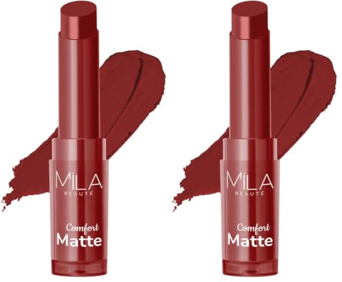 Image of Mila Beaute Comfort Matt Lipstick | Highly Pigmented & Long lasting | Hydrating Matte Finish | Light Weight | Single Swipe Application | Luxurious Lip Color - CHERRY RED (Pack of 2)