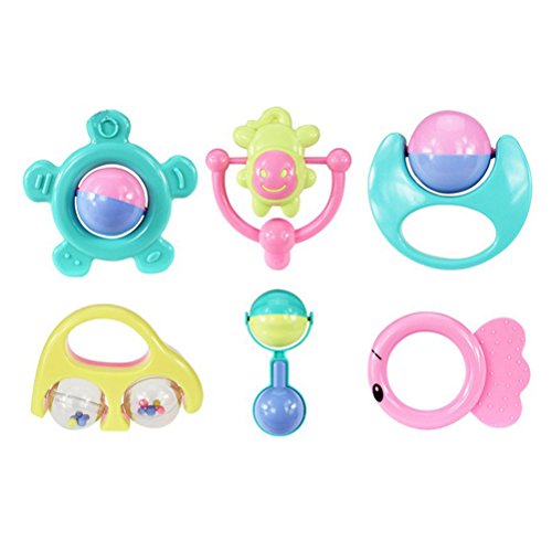 yeahibaby 6 Staples Sonajeros Baby Hand Bell Plastic Toys for Newborn Baby Children