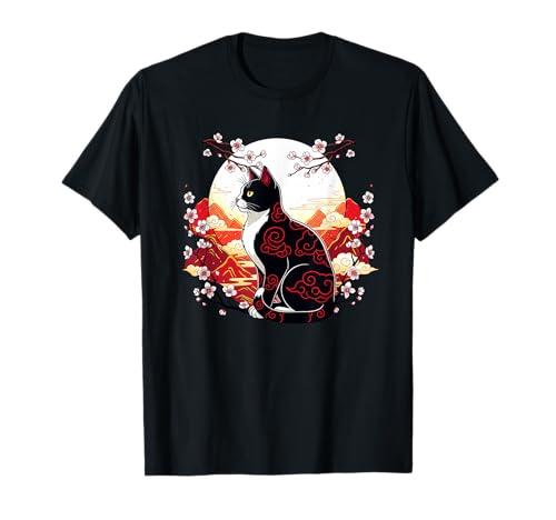 Kawaii Cat Anime Japonés Sakura Sunset Hombres Mujeres Niños Camiseta