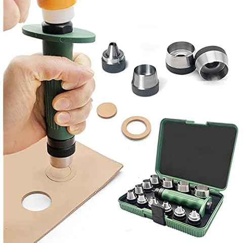 Senrog 12-in-1-Dichtungsloch-Set für Leder, Papier, Gummi, Kunststoffblech, Größe: 1,9 cm bis 3,8 cm, austauschbares Leder-Loch-Set, Dichtungsschneider, Hohlstanzer-Set mit Griff Cover