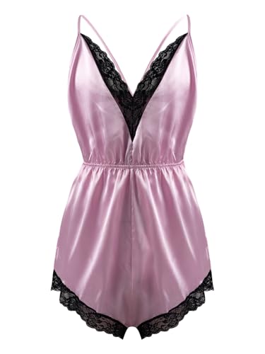 iiniim Herren Body Overall Sissy Nachthemd Satin Schlafanzug Männer Crossdresser Kleidung Negligee Reizwäsche Nachtwäsche Rosa XXL