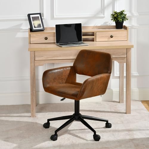 39F FURNITURE DREAM Relaxsessel für Kinder, Veloursleder, Braun – gepolsterte Armlehnen, drehbarer Boden, Bequeme Sitzfläche für Schlafzimmer