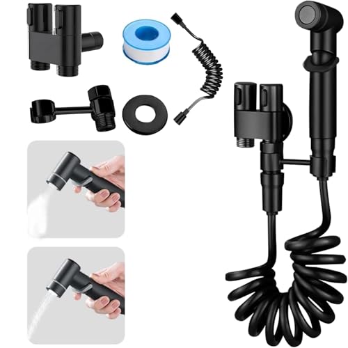 La Mejor Selección de Grifos de bidé - solo los mejores. 42 Pulverizador para bidé de mano, Bidet Pulverizador de acero inoxidable, Grifo de Baño de Doble Manija Doble Control, Ideal para Limpieza de Inodoro Higiene Personal (Negro)