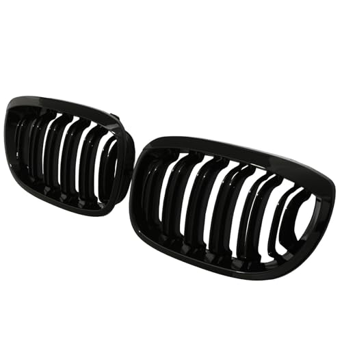 Gravity Performance Black Kidney Grilles Compatible with BMW 3 Series E46 2-Door Coupe & Convertible 2002-2005 LCI Models 2-Piece Bumper Double Slat Grille Grill Gloss Finish Clip-On