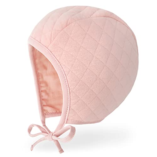 JELLYTREE Baby Hat Bonnet Quilted Pilot Cap Warm Muslin Lined Cotton Toddler Boys Girls Fashion Infant Beanie, Pink_M