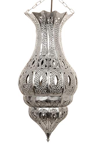 Orientalische Lampe Pendelleuchte Silber Djamir 47cm E27 Lampenfassung | Marokkanische Design Hängeleuchte Leuchte aus… – Bild 5