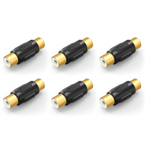 VCE RCA Female to Female Coupler 6-Pack Gold Plated RCA Adapter Compatible with Phono Speaker Audio Cable Amplifier