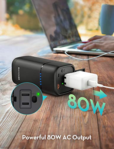 Portable Charger USB C RAVPower Power Bank with AC Outlet 80W 20000mAh 30W PD External Battery Pack Emergency Backup Power Supply for Laptop MacBook Pro iPad Pro iPhone Galaxy (Charger Not Included) - Thumbnail 3