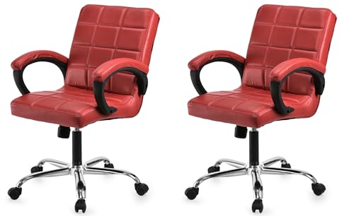 Image of GOYALSON Comfortable Revolving Office Chair Adjustable Swivel Chair with Padded Seat & Backrest for Home Office (2, Red, Standard)