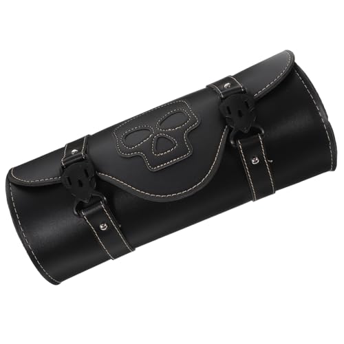 Sacoche de Guidon Moto &agrave; Outils en Cuir PU pour Outil de Rangement Moto (Noir)