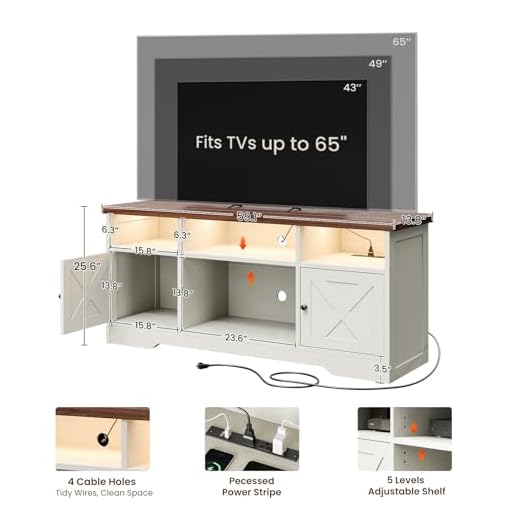 Stylish Farmhouse TV Stand with LED Lights