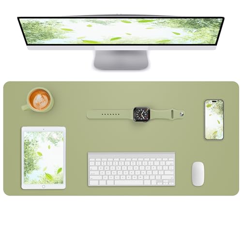 Image of AFIING Leather Desk Pad Protector,Mouse Pad,Office Desk Mat, Non-Slip PU Leather Desk Blotter,Large Desk mat,Waterproof Keyboard mat for Office /Home /Decor (Olive Green,35 inch inch x 17 inch inch)