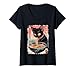 Damen Ramen Nudeln Katze Japan Y2K Kawaii Retro Katzen Manga Anime T-Shirt mit V-Ausschnitt
