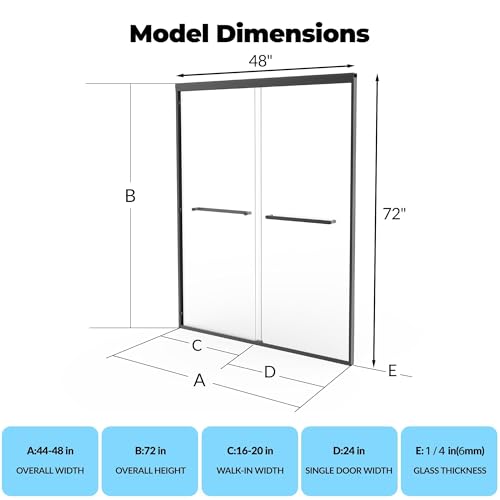 Image of 44-48 inch W x 72 inch H Sliding Shower Door, 6mm Tempered Glass with Square Rail, Double Sliding Design, Easy-Clean & Smooth Glide for Bathroom Remodel, Matte Black