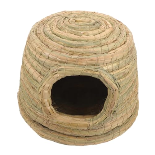 Refugio de animales pequeños trenzados a mano de paja 25 x 25 x 15 cm, jaula natural transpirable para conejos, hámsteres, cobayas de 11 cm