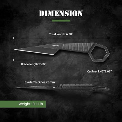 Image of Omesio Fixed Blade Knife with Sheath, 6.38 inch Neck Knife Full Tang Small Necklace Knife for Men, Compact EDC Tactical Knife Suitable for Survival Hiking Camping Outdoor (Black)